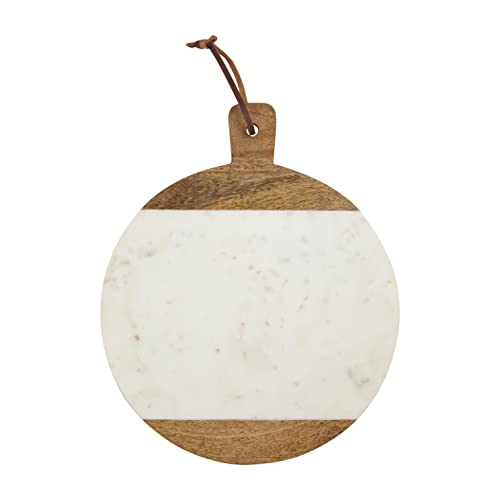 Mud Pie Round White Marble And Wood Board, 19 1/4-inch Diameter