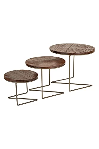 KALALOU Round Wood Topped Wire Display Risers, Set of 3, One Size, Classic Brown