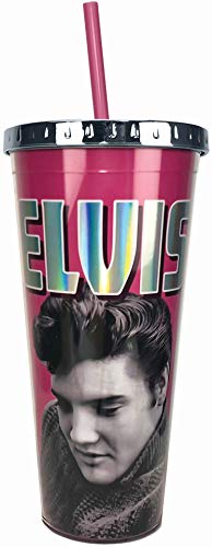 Spoontiques 21604 Elvis Foil Cup w/Straw, 20 ounces, Pink