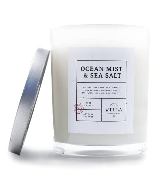 Willa Ocean Mist & Sea Salt Highly Scented Candle - All Natural Soy Wax Luxury Candles Made in The USA with Essential Oils - Best for a Home / Aromatherapy / Gift / Spa / Bathroom 9oz Jar Candle