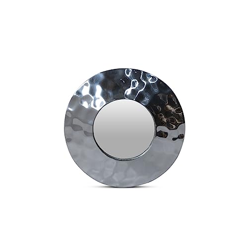 Park Hill Collection Hammered Pewter Portal Mirror, 6.5-inch Diameter, Silver-Tone, Pewter and Glass, for Decorative Use, Wall Decor, Home, Office, Kitchen, Living Room, Indoor