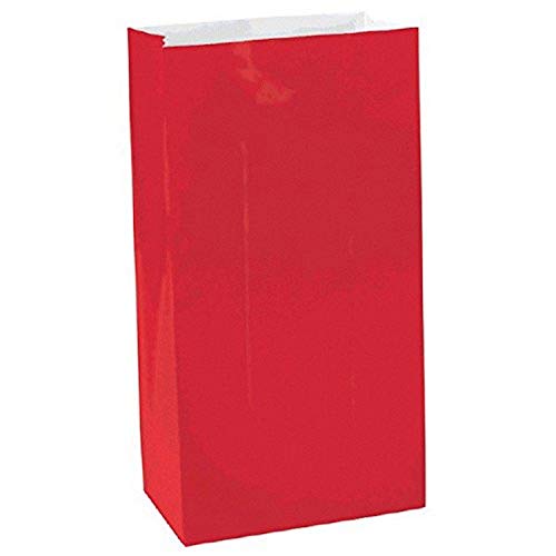 Amscan Mini Paper Bag, 6 1/2" x 3" x 2" , Apple Red - Pack of 12