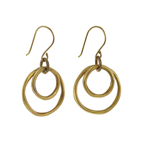HomArt Round Gemini Earrings, 2.75-inch Height, Large, Brass