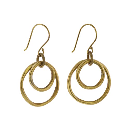 HomArt Round Gemini Earrings, 1.75-inch Height, Small, Brass