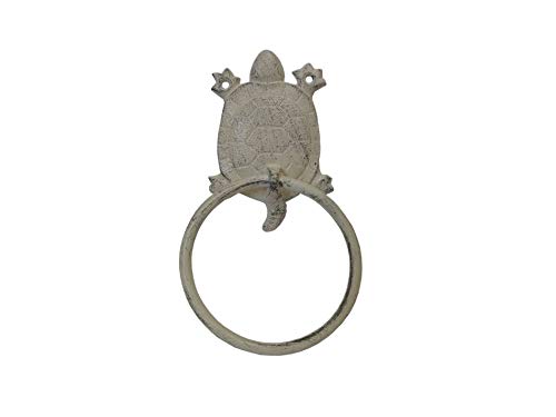 Hampton Iron Aged White Cast Iron Turtle Towel Holder 8" - Sea Themed Decor - Coastal Livin