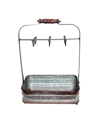 CTW Benzara BM177866 Rustic Galvanized Metal Crockery Holder with Cup Hooks, Gray