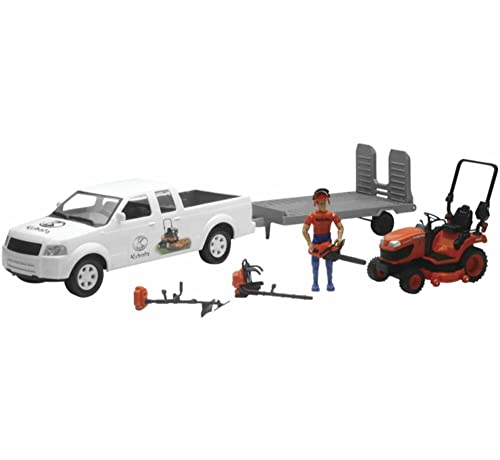 New Ray Toys Kubota 1/18 Pickup Truck and Trailer w Mower, Figure & Accessories by New Ray