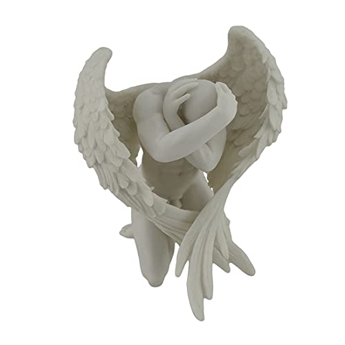 Unicorn Studio 6.25" Winged Nude Male Kneeling with Hands Holding Heads, Marble White