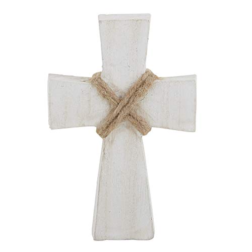 Creative Brands SB Design Paulownia Wood Standing Cross Hand-Carved, Small, White