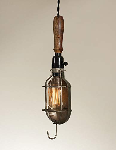 CTW Primitive Trouble Light Caged Pendant Lamp with Reflector - Barn Roof Finish