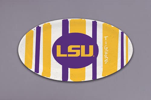 Magnolia Lane LSU Tigers Football Oval Striped Platter, 12.25-inch Length, Melamine, Kitchen Accessories