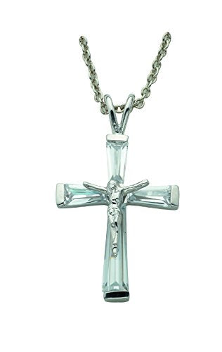 True Faith Jewelry Sterling Silver April Birthstone Crystal Crucifix Cross Pendant Necklace, 1 1/8 Inch