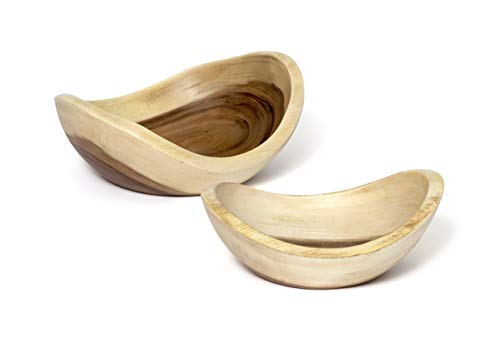 Lipper International 1055-2 Set of 2 Acacia Slab Boat Shape Bowls, Medium & Large