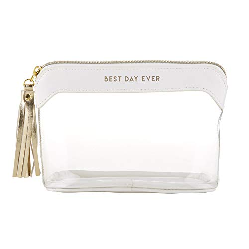Creative Brands Best Day Ever Clear Wedding Makeup Toiletry Bag with White and Gold-Toned Accents, 6 1/4 Inch