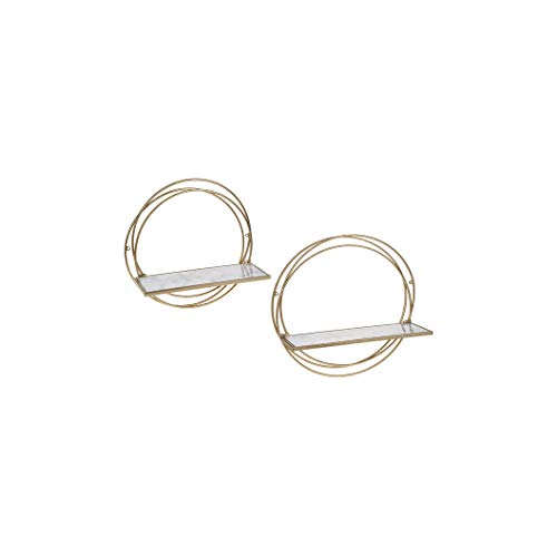 Ganz CB173721 Hammered Gold Circle with Faux Marble Shelf, Set of 2, Metal and MDF