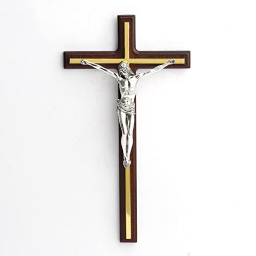 Unicorn Studio Handmade Crucifix - Silver and Gold FInish Wooden Wall Cross