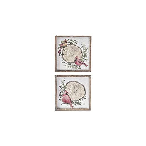 Ganz CB175758 Framed Cardinal and Wood Slice Wall Decor, Set of 2