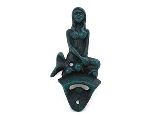 Hampton Iron Seaworn Blule Wall Mounted Mermaid Bottle Opener 6"-Vintage Cast Iron Decor-Sea Life