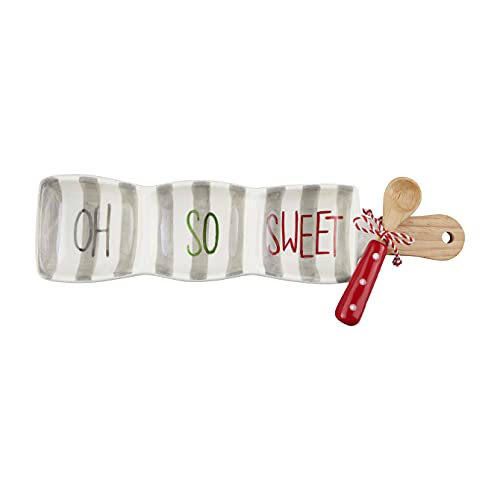 Mud Pie Christmas Painted Candy Tray Set, Oh So Sweet, 3.5" x 14.5", Dolomite