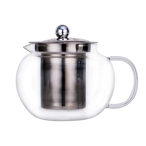FMC Fuji Merchandise Tea Concept Borosilicate Glass Teapot with Stainless Steel Infuser Strainer 22 fl oz with Glass Lid Suitable for Loose Leaf Tea or Flower Tea (22 Fl Oz)
