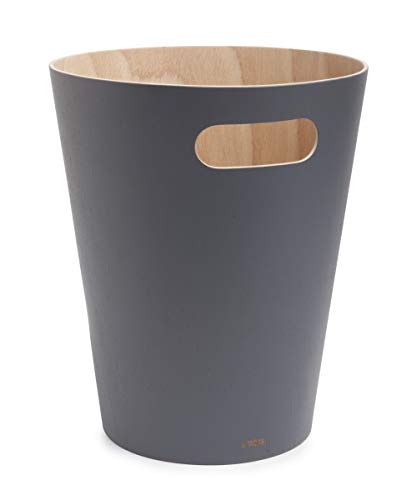 Umbra Woodrow, 2 Gallon Modern Wooden Trash Can Wastebasket or Recycling Bin for Home or Office Charcoal