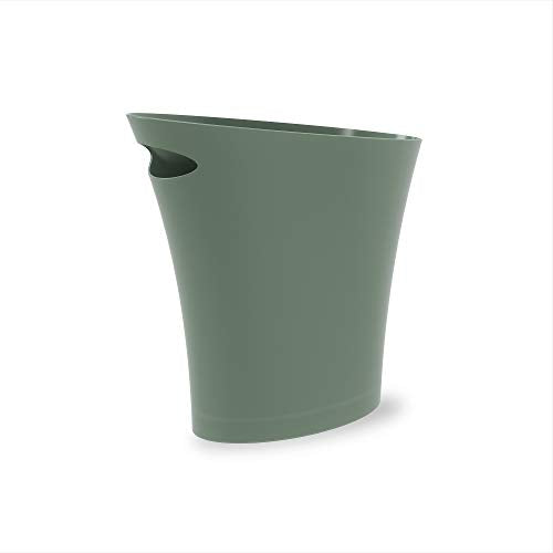 Umbra Skinny Sleek & Stylish Bathroom Trash, Small Garbage Can Wastebasket for Narrow Spaces at Home or Office, 2 Gallon Capacity, Spruce, Single Pack,