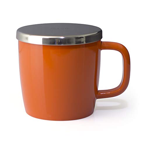 FORLIFE Dew Glossy Finish Brew-In-Mug with Basket Infuser &"Mirror" Stainless Lid 11 oz. (Carrot)