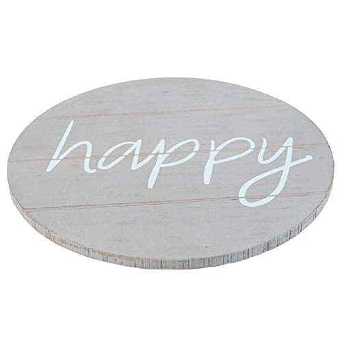 Mud Pie Happy Lazy Susan Serving Tray, 16.5 inches Diameter, Mango Wood