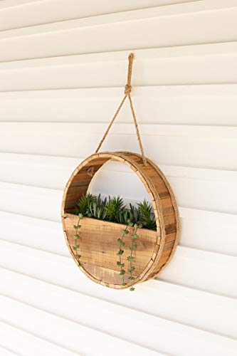 Kalalou CJAL1035 Round Recycled Wood Wall Planter with Rope Hanger