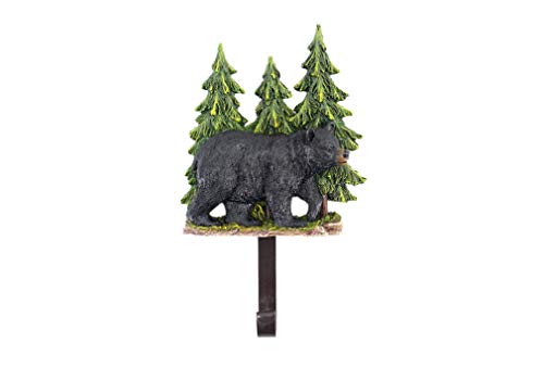 Comfy Hour Holiday Animal Collection Resin Decorative Black Bear in Forest Single Clothes Metal Hook Wall Hanger