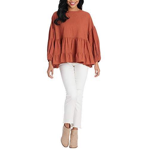 Mud Pie Women's Goldie Flounce Top, Rust, Small