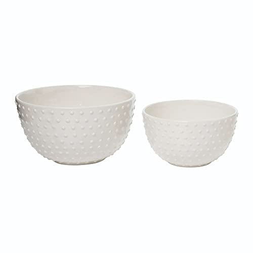 Transpac L0072 Hobnail Mixing Bowls, Set of 2, 11-inch Diameter, Dolomite