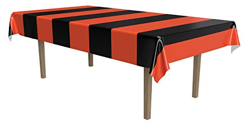 Beistle Orange and Black Stripes Tablecover, 54 x 108"