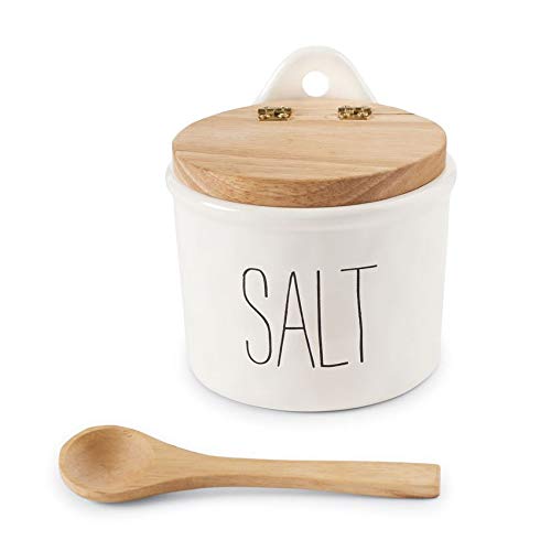 Mud Pie Bistro Salt Cellar Set, celler 4" | 4" dia | spoon 3 1/2", White