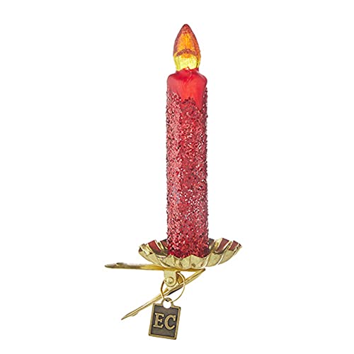 RAZ Imports 4253156 Eric Cortina Collection Glittered Candle Clip-on Ornament, 4.75-inch Height, Red, Glass and Metal