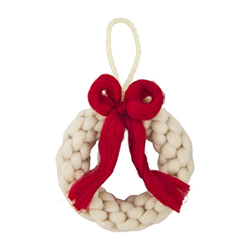 Mud Pie Wool Wreath Christmas Ornament, White, 7" x 6"