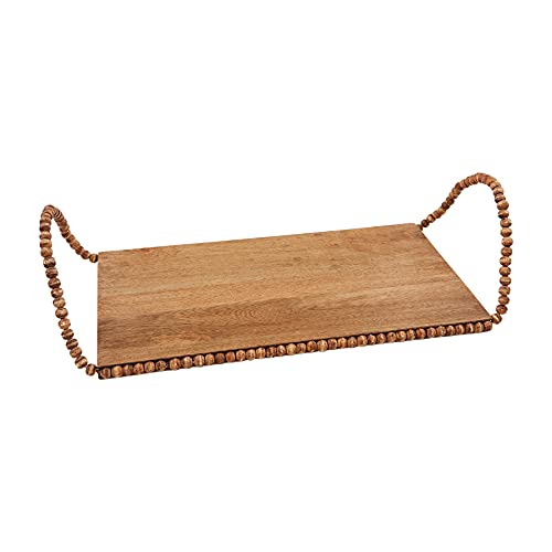 Mud Pie Brown Bead Wood Serving Tray, 22.5" x 9",Small