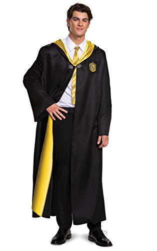 Disguise Harry Potter Hufflepuff Robe Deluxe Adult Costume Accessory, Black & Yellow, XL (42-46)