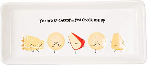 Pavilion Gift Company Pavilion - You Are So Cheesy You Crack Me Up - 12.25 Inch Ceramic Cheese And Crackers Serving Tray, 12.25", White