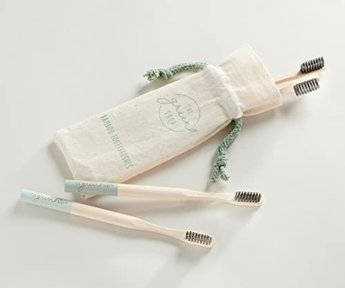 Giftcraft 094060 Bamboo Toothbrush with Pouch, Set of 4, 7.3-inch Length, Bamboo, Synthetic Bristles and Cotton