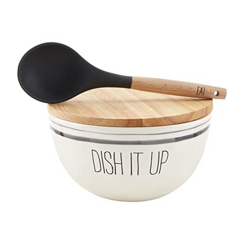 Mud Pie Bistro Serving Bowl Set, 4 1/4" x 8" Dia | Spoon 10", WHITE