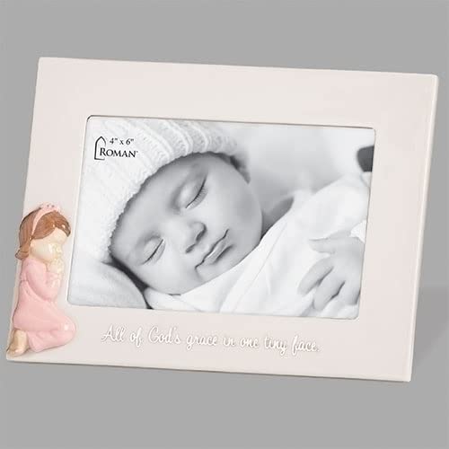 Roman Giftware Inc., Children's Gifts, New Baby, 6" H Girl Frame 4X6 ,Religious, Inspirational, Durable (1x7x5)