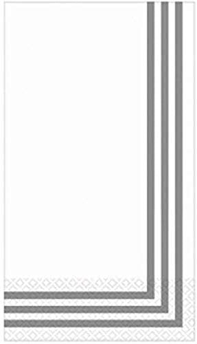 Amscan Classic Stripe Premium Guest Towels Tableware (16 Piece), 4.5" x 7.8", Silver