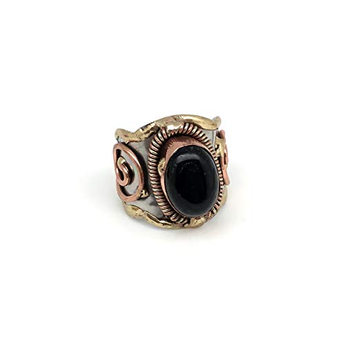 Anju Jewelry Janya Collection Mixed Metal Cuff Ring with Black Onyx Stone