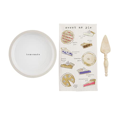 Mud Pie Boxed Pie Plate Set, towel 26" x 16.50", server 8", dish 2" x 9" dia, Stoneware