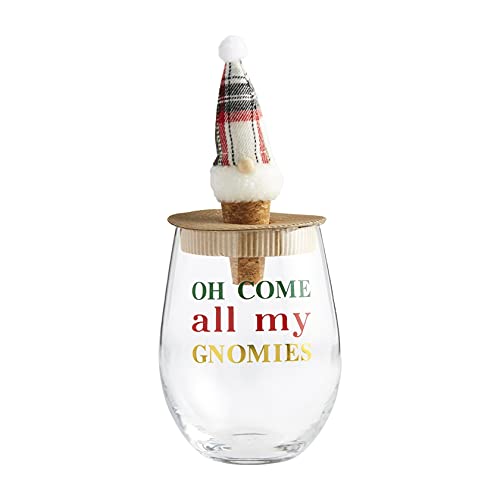 Mud Pie Oh Come Wine Glass And Gnome Stopper Set, 3-inch