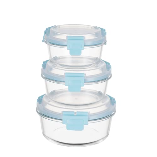Genicook TAREE HI-TOP Lids with Pro Grade Removable Lockdown Levers Round Container, Set of 3, Blue, Kitchen Accessories