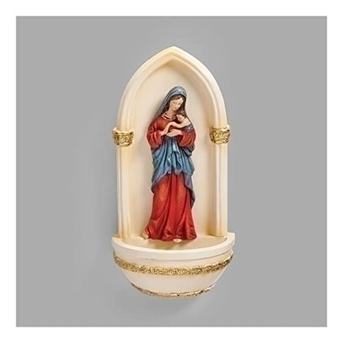 Roman Madonna and Child Ivory Holy Water Font, 7.5-inch Height, Religious Decoration