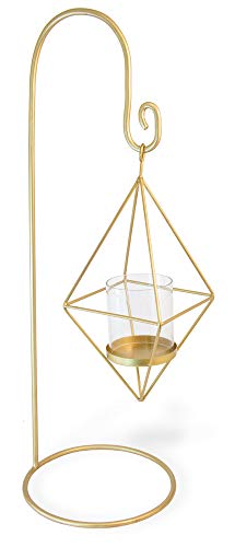 Boston International Iron & Glass Lantern/Candle Holder, 26.25-Inches, Polygon Gold
