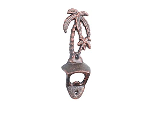Hampton Iron Rustic Copper Cast Iron Wall Mounted Palmtree Bottle Opener 6" - Cast Iron Deco